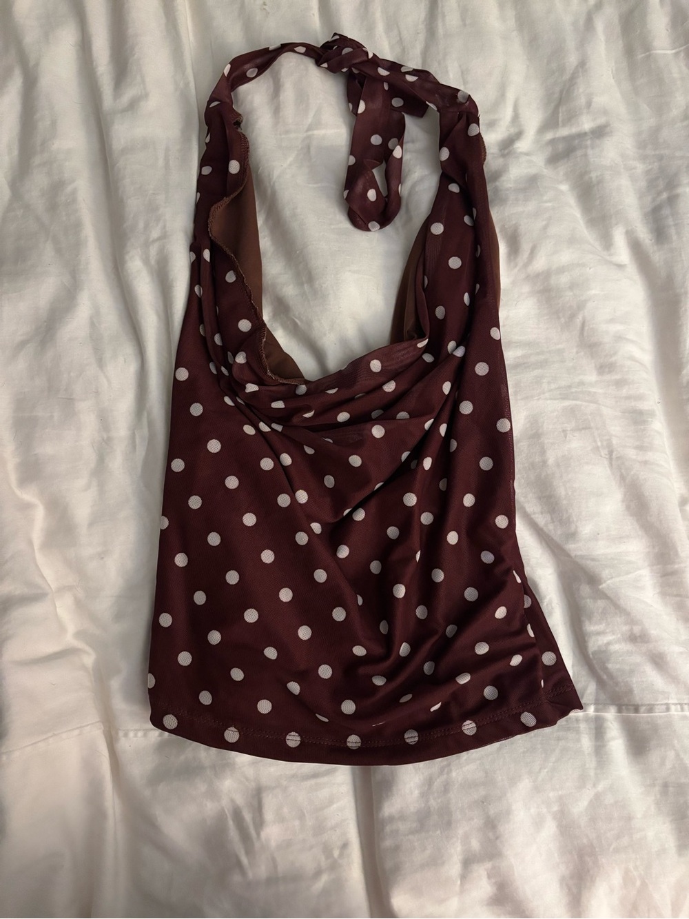 Brown Polka Dot Halter Cowl Camisole